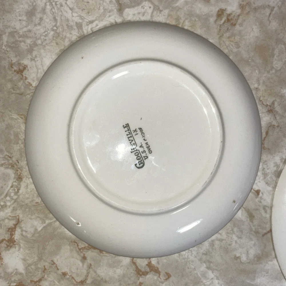 Pair of MINT! Crooksville‎ vintage saucers white roses with leaves, USA I-X